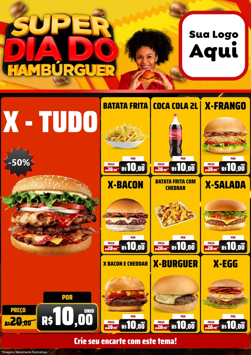 Modelo de Encarte para Encarte A4 Vertical com o tema Super Dia do Hamburguer para Hamburgueria