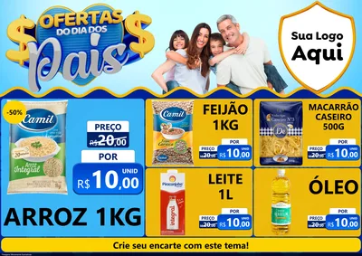Modelo de Encarte para Encarte A4 Horizontal com o tema Ofertas do Dia dos Pais para Supermercado