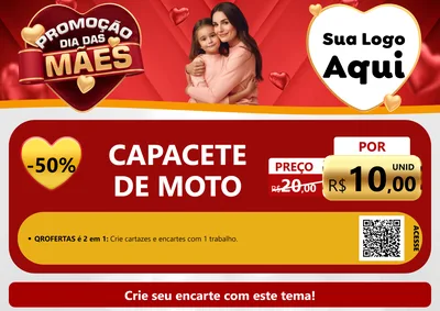 Modelo de Cartaz para Cartaz A4 Horizontal com o tema Promoção Dia das Mães para Moto peças