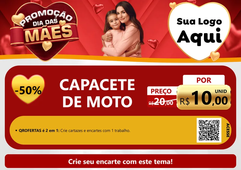 Modelo de Cartaz para Cartaz A4 Horizontal com o tema Promoção Dia das Mães para Moto peças