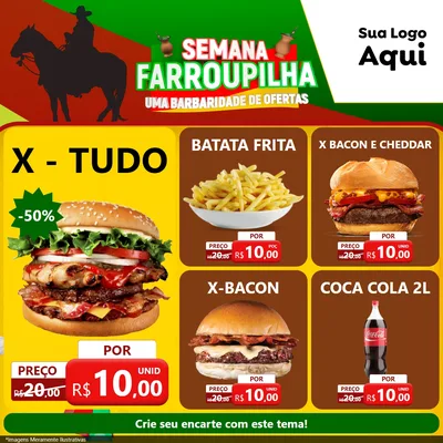 Modelo de Rede Social para Feed Facebook com o tema Semana Farroupilha - Uma Barbaridade de Ofertas para Hamburgueria