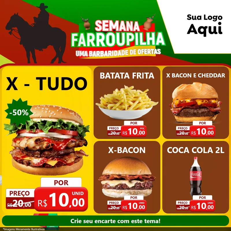Modelo de Rede Social para Feed Facebook com o tema Semana Farroupilha - Uma Barbaridade de Ofertas para Hamburgueria
