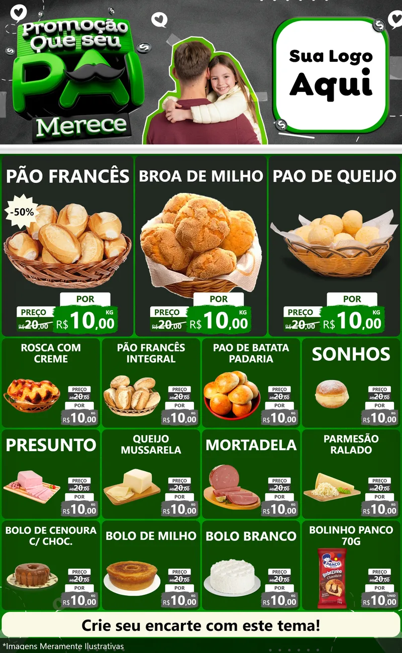 Modelo de Encarte para Encarte Grande com o tema Promoção Que seu Pai Merece para Padaria