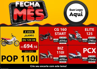 Modelo de Encarte para Encarte A4 Horizontal com o tema Fecha Mês para Concessionaria de Motos