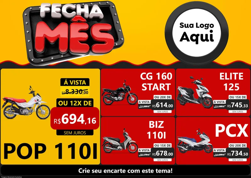 Modelo de Encarte para Encarte A4 Horizontal com o tema Fecha Mês para Concessionaria de Motos