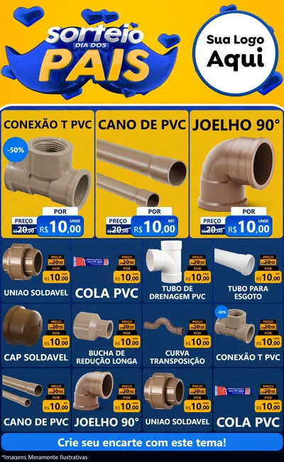 Modelo de Encarte para Encarte Grande com o tema Sorteio Dia dos Pais para Tubos e conexões