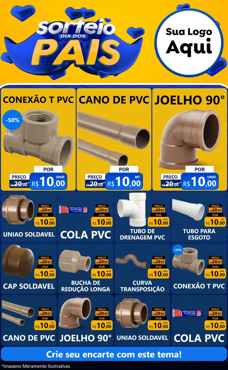Modelo de Encarte para Encarte Grande com o tema Sorteio Dia dos Pais para Tubos e conexões