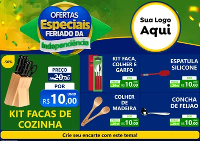 Modelo de Encarte para Encarte A4 Horizontal com o tema Ofertas Especiais Feriado da Independência para Utilidades Domésticas