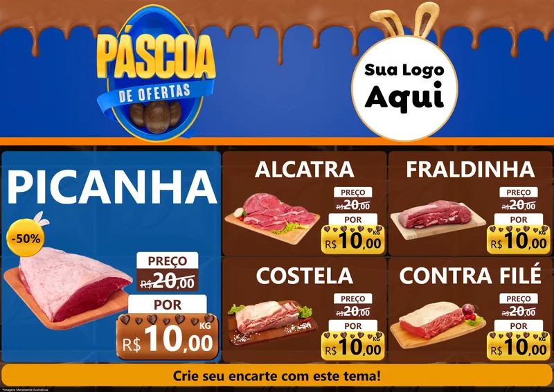 Modelo de Encarte para Encarte A4 Horizontal com o tema Páscoa de Ofertas para Açougue