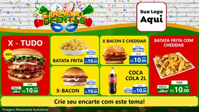 Modelo de TV para TV Horizontal com o tema Carnaval de Ofertas para Hamburgueria