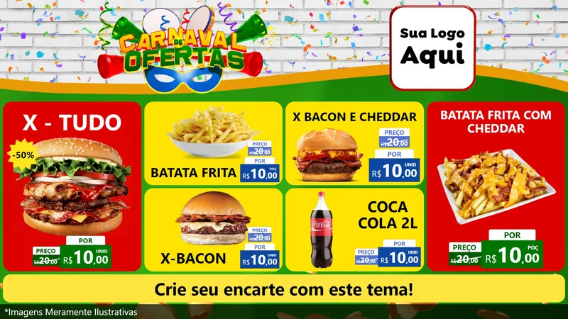 Modelo de TV para TV Horizontal com o tema Carnaval de Ofertas para Hamburgueria