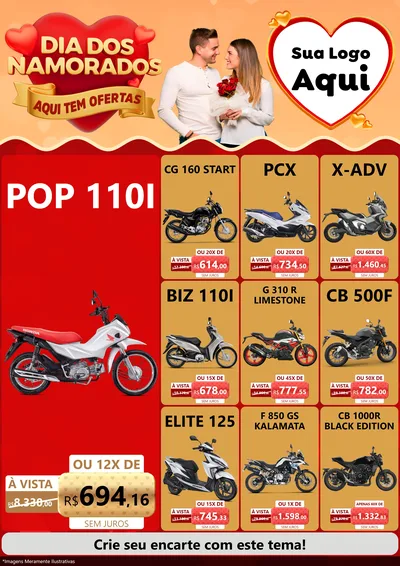 Modelo de Encarte para Encarte A4 Vertical com o tema Dia dos Namorados - Aqui Tem Ofertas para Concessionaria de Motos