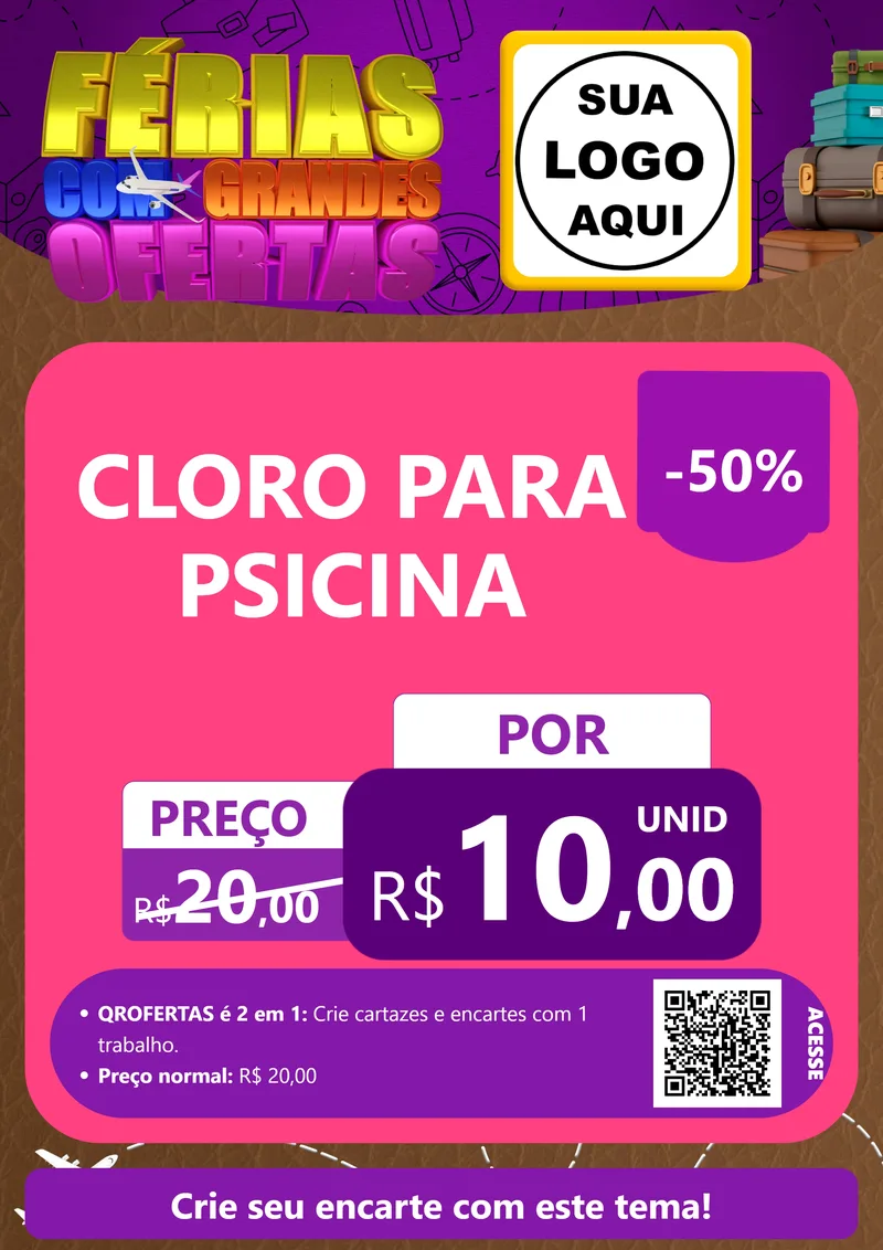 Modelo de Cartaz para Cartaz A4 Vertical com o tema Férias com Grandes Ofertas para Produtos para Piscina