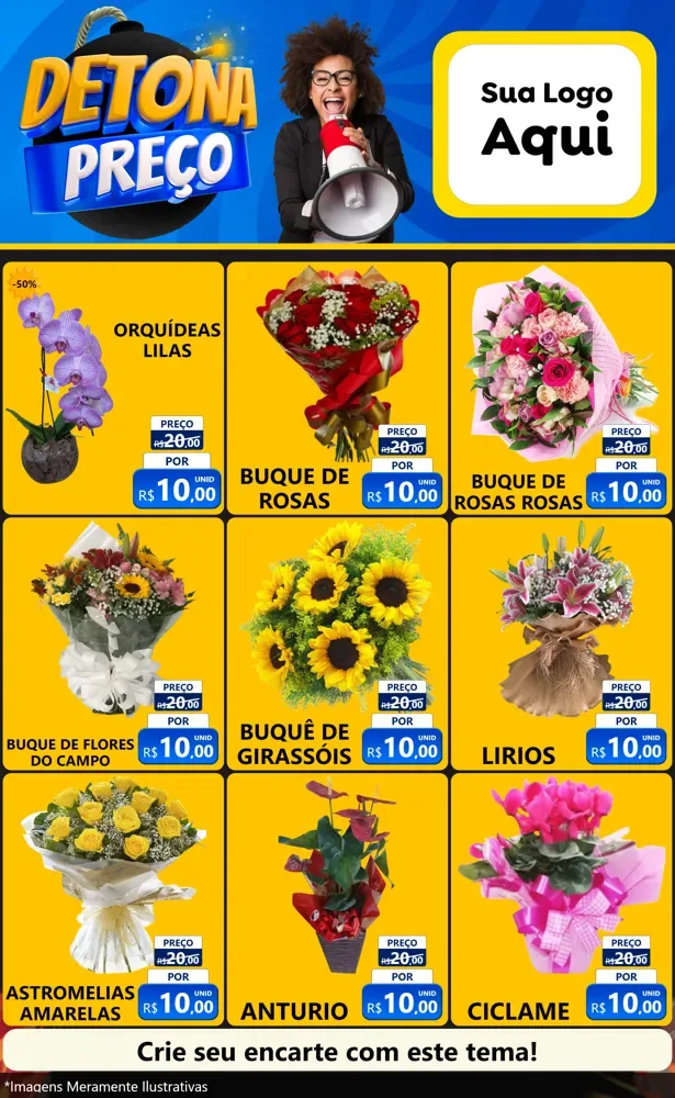 Modelo de Encarte para Encarte Grande com o tema Detona Preços para Floricultura e jardim