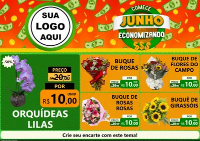 Modelo de Encarte para Encarte A4 Horizontal com o tema Comece Junho Economizando para Floricultura e jardim