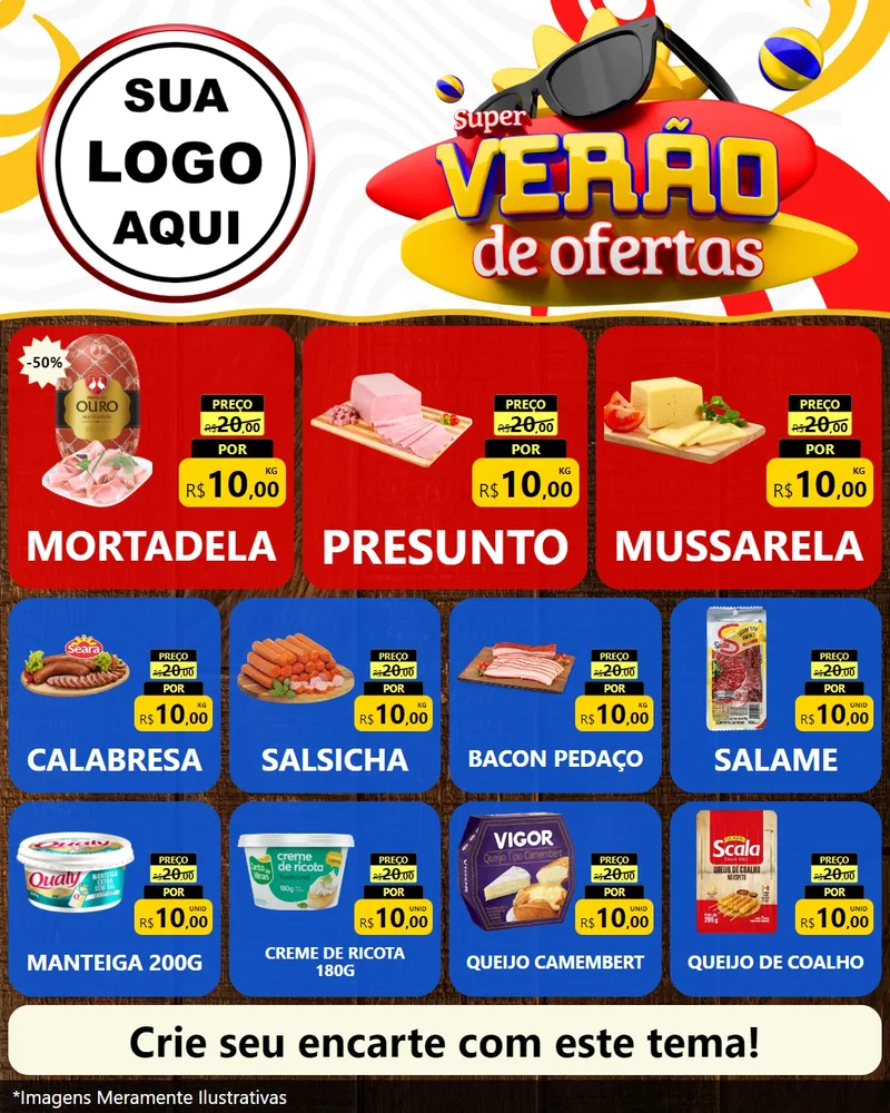 Modelo de Rede Social para Feed Instagram com o tema Super Verão de Ofertas para Frios e Laticínios
