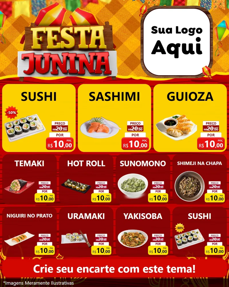Modelo de Rede Social para Feed Instagram com o tema Festa Junina para Comida japonesa