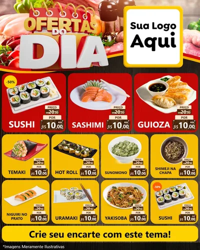 Modelo de Rede Social para Feed Instagram com o tema Ofertas do Dia para Comida japonesa