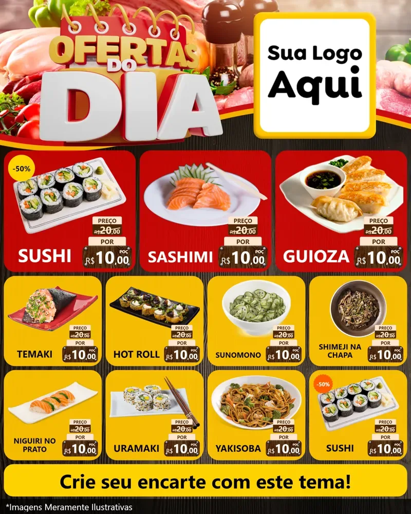 Modelo de Rede Social para Feed Instagram com o tema Ofertas do Dia para Comida japonesa