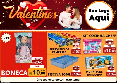 Modelo de Encarte para Encarte A4 Horizontal com o tema Valentine's Day para Brinquedos