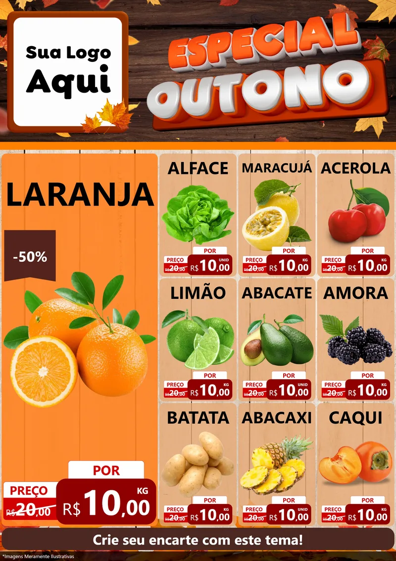 Modelo de Encarte para Encarte A4 Vertical com o tema Especial Outono para Hortifrúti