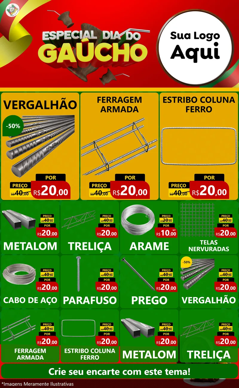 Modelo de Encarte para Encarte Grande com o tema Especial Dia do Gaúcho para Ferragens