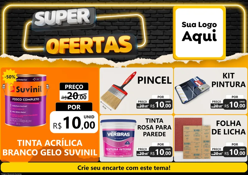 Modelo de Encarte para Encarte A4 Horizontal com o tema Super Ofertas para Tintas e Ferramentas