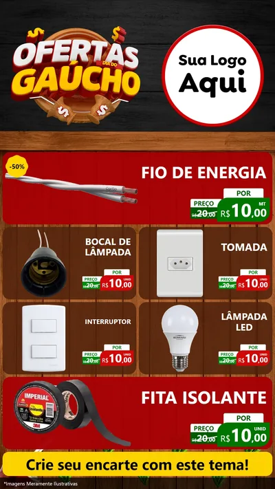 Modelo de TV para TV Vertical com o tema Ofertas Dia do Gaúcho para Materiais Elétricos