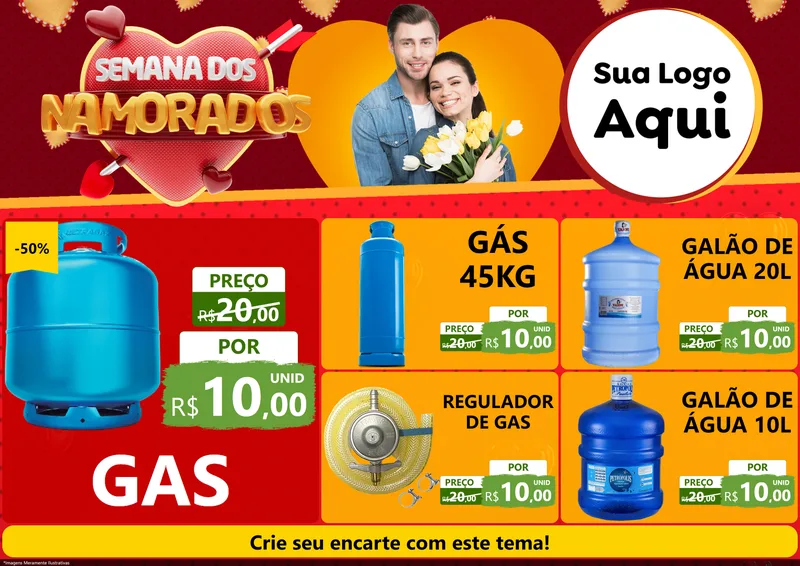 Modelo de Encarte para Encarte A4 Horizontal com o tema Semana dos Namorados para Água e gás