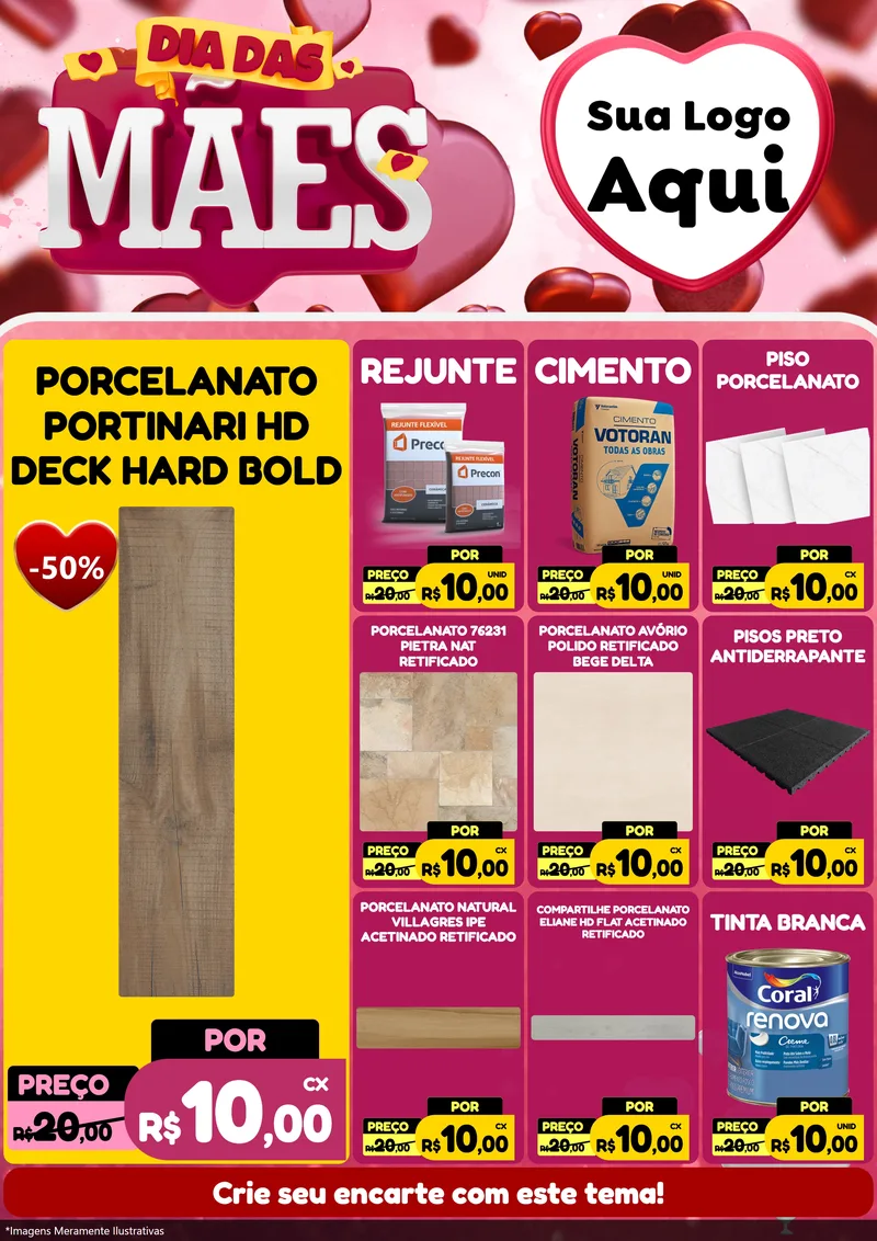 Modelo de Encarte para Encarte A4 Vertical com o tema Dia Das Mães para Pisos e revestimentos