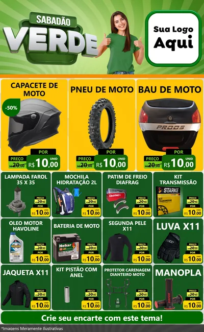 Modelo de Encarte para Encarte Grande com o tema Sabadão Verde para Moto peças