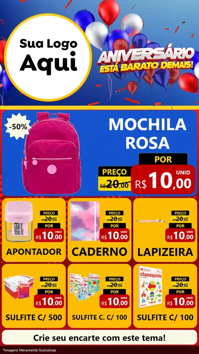 Modelo de Rede Social para Stories com o tema Aniversário para Papelaria