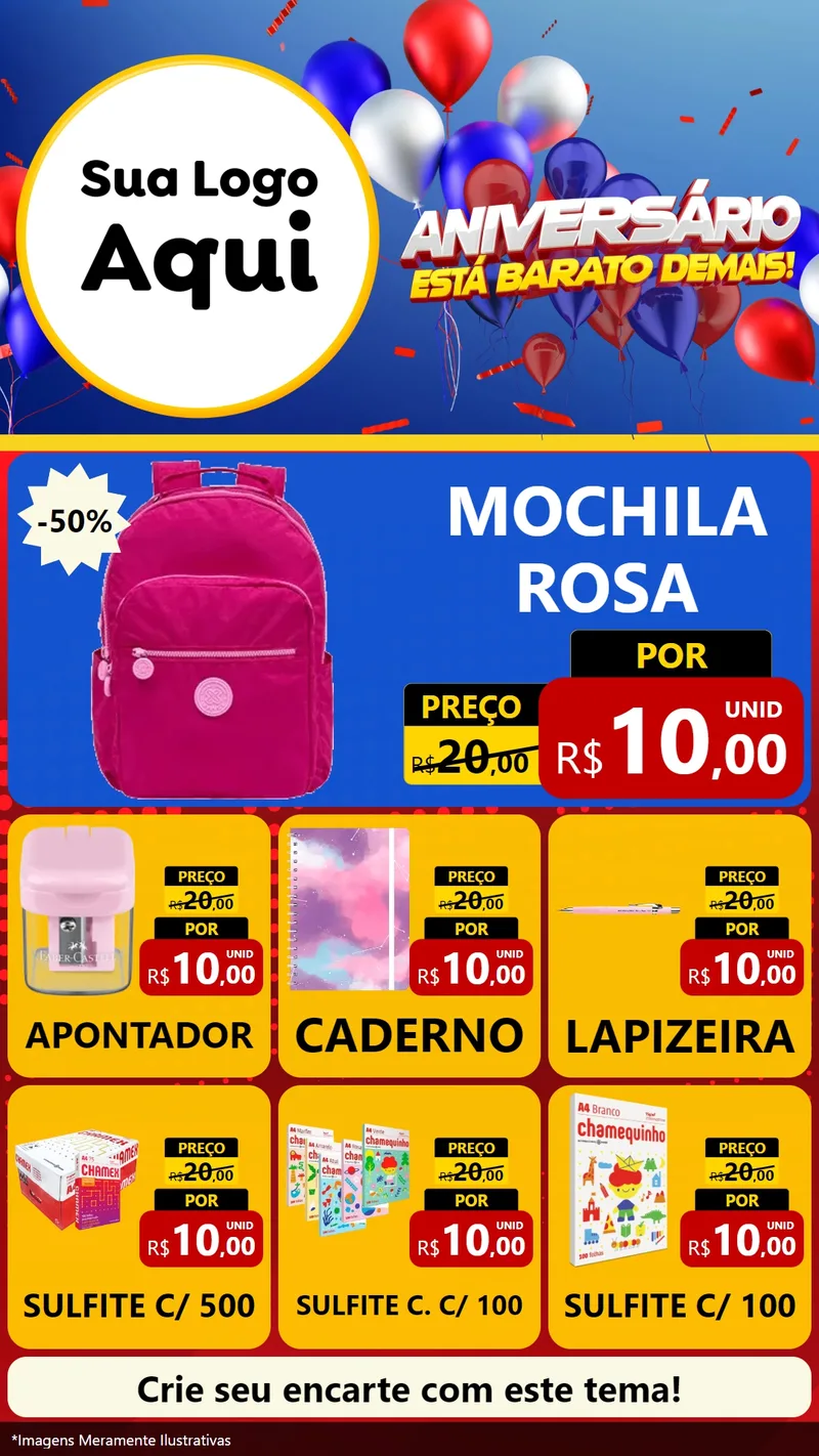 Modelo de Rede Social para Stories com o tema Aniversário para Papelaria