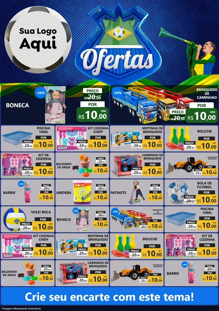 Modelo de Encarte para Encarte A4 Vertical com o tema Ofertas (Futebol) para Brinquedos