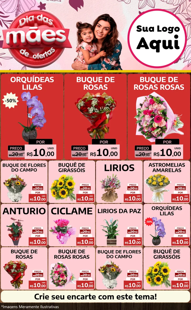 Modelo de Encarte para Encarte Grande com o tema Dia Das Mães De Ofertas para Floricultura e jardim