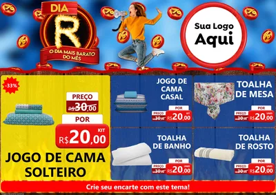 Modelo de Encarte para Encarte A4 Horizontal com o tema Dia R - O Dia Mais Barato Do Mês para Cama, Mesa e Banho