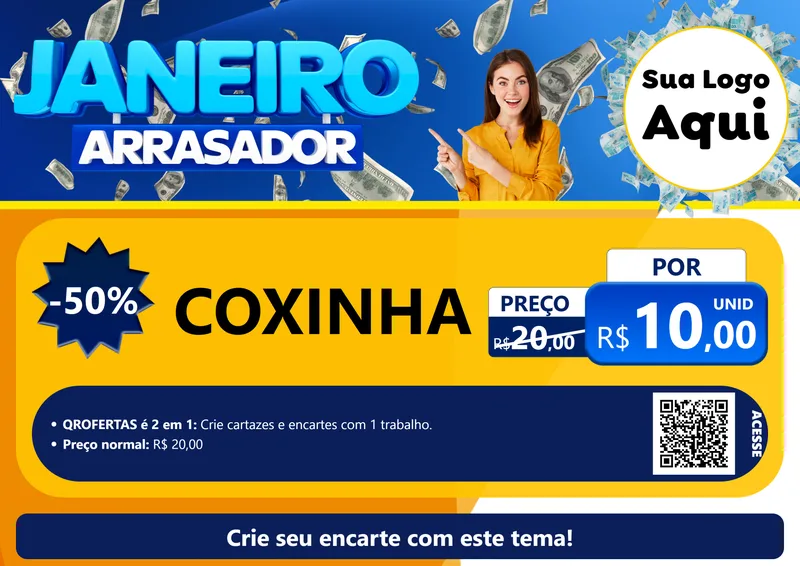 Modelo de Cartaz para Cartaz A4 Horizontal com o tema Janeiro Arrasador para Salgadaria