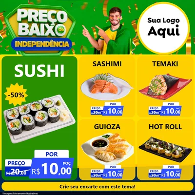 Modelo de Rede Social para Feed Facebook com o tema Preço Baixo de Independência para Comida japonesa