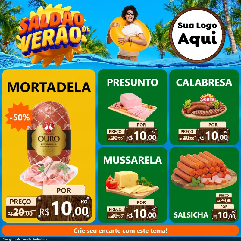 Modelo de Rede Social para Feed Facebook com o tema Saldão de Verão para Frios e Laticínios