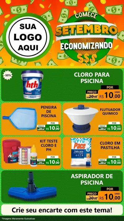 Modelo de TV para TV Vertical com o tema Comece Setembro Economizando para Produtos para Piscina