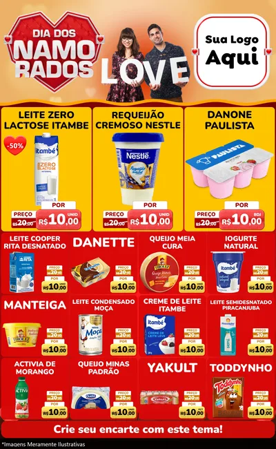 Modelo de Encarte para Encarte Grande com o tema Dia dos Namorados para Frios e Laticínios