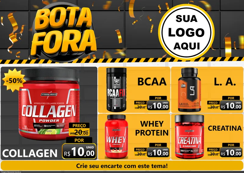 Modelo de Encarte para Encarte A4 Horizontal com o tema Bota Fora para Suplementos alimentares