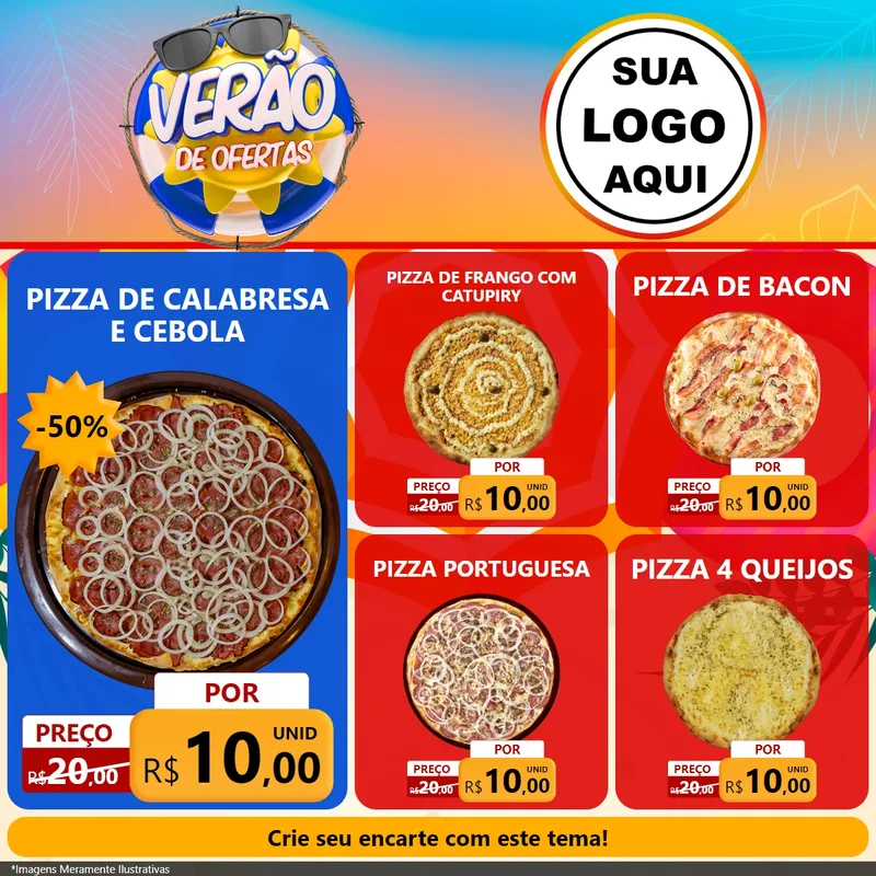 Modelo de Rede Social para Feed Facebook com o tema Verão de Ofertas para Pizzaria