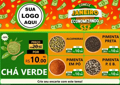 Modelo de Encarte para Encarte A4 Horizontal com o tema Comece Janeiro Economizando para Produtos Naturais