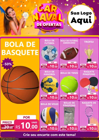 Modelo de Encarte para Encarte A4 Vertical com o tema Carnaval de Ofertas para Artigos Esportivos
