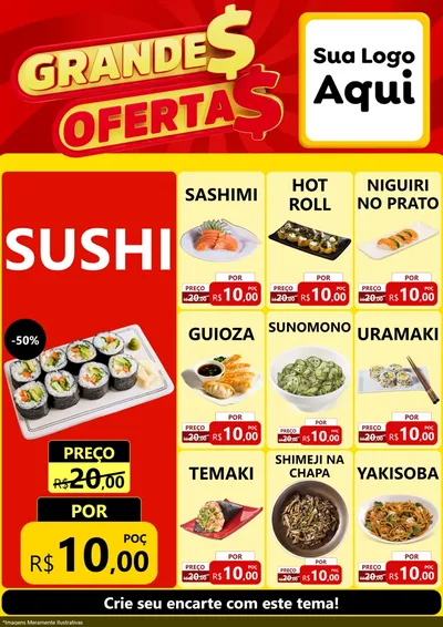Modelo de Encarte para Encarte A4 Vertical com o tema Grandes Ofertas para Comida japonesa