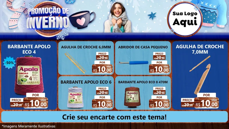Modelo de TV para TV Horizontal com o tema Promoção de Inverno para Armarinho e Aviamentos