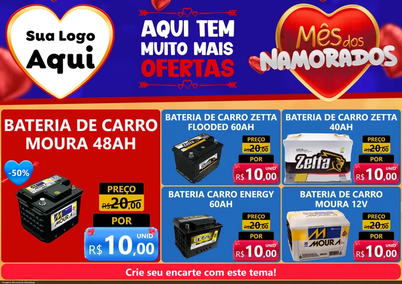Modelo de Encarte para Encarte A4 Horizontal com o tema Mês dos Namorados para Baterias Elétricas
