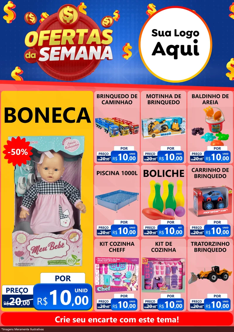 Modelo de Encarte para Encarte A4 Vertical com o tema Ofertas Da Semana para Brinquedos