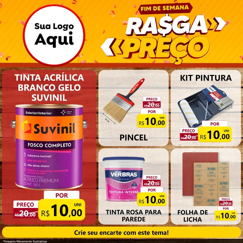 Modelo de Rede Social para Feed Facebook com o tema Fim de Semana Rasga Preços para Tintas e Ferramentas